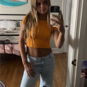 Aerie Orange Fitted Cap Sleeve Crop Top